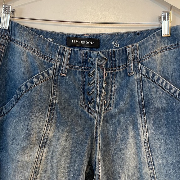 Liverpool size 6 crop straight denim jeans lace up - Picture 2 of 5